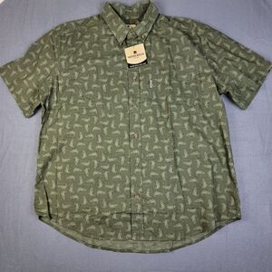 Woolrich Men's Fishing Print Green Short Sleeve Button-Down Shirt Size XL